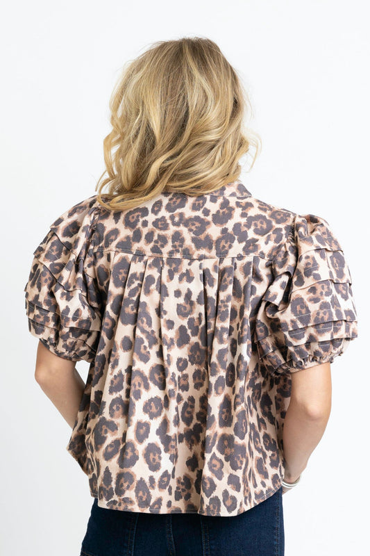 Karlie Tan Leopard Denim Top back view