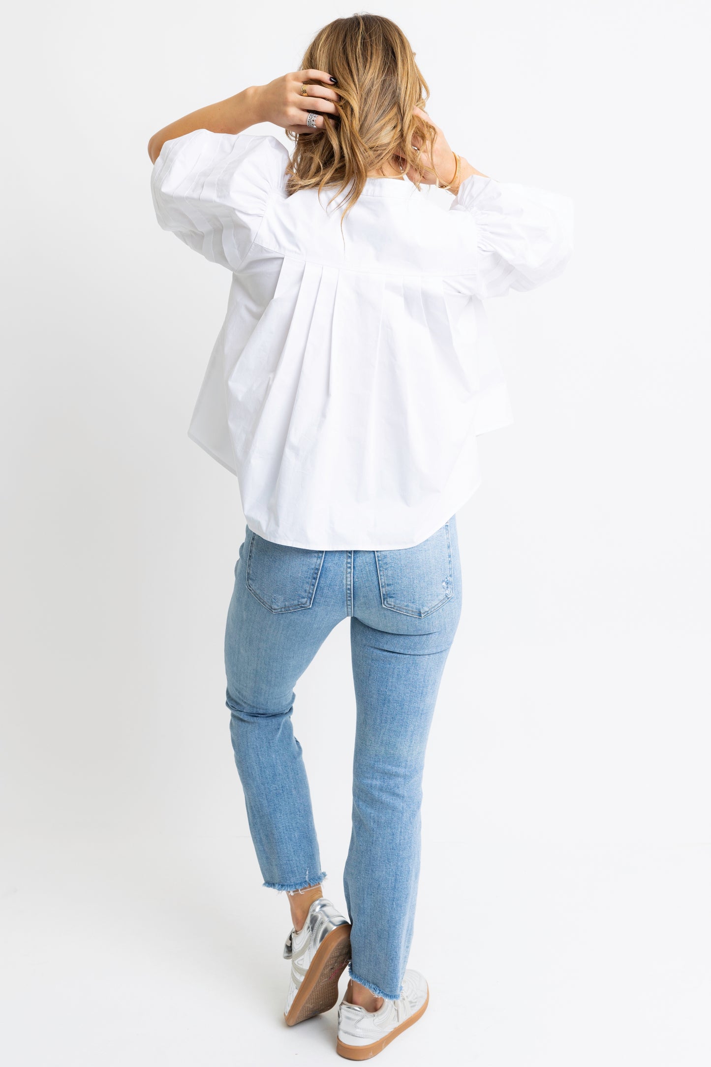 Karlie White Poplin Pleat Slv Top Back View