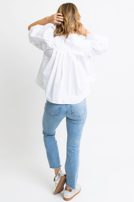 Karlie White Poplin Pleat Slv Top Back View