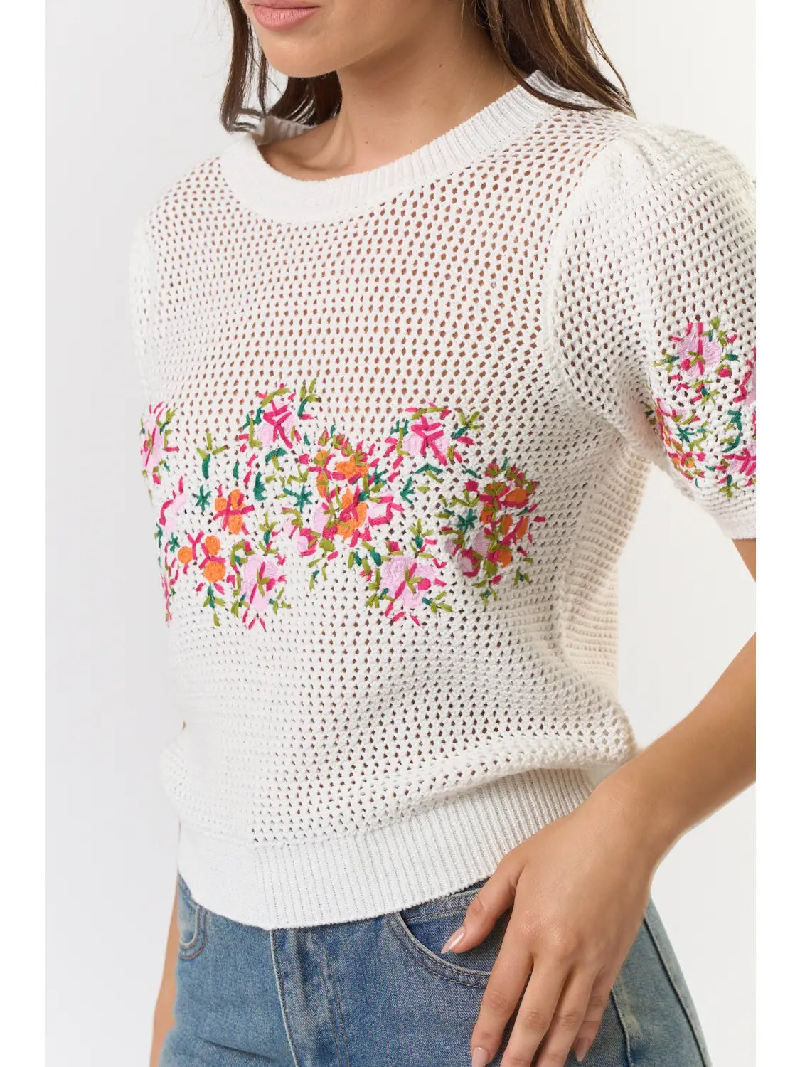 Embroidered Floral Crochet Top