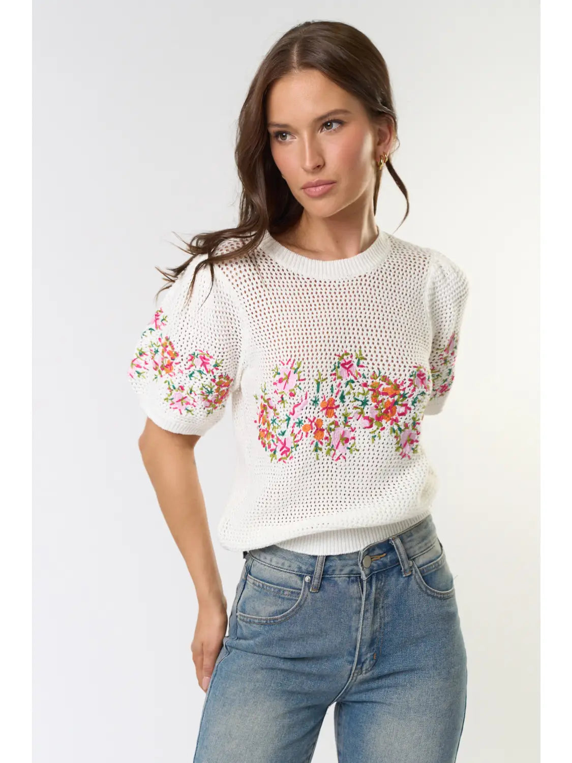Embroidered Floral Crochet Top