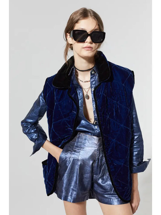 Frida Met Linen Shorts - Dk Blue