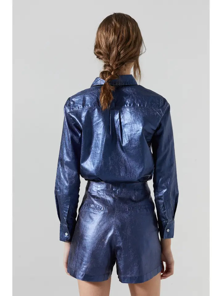 Frida Met Linen Shorts - Dk Blue