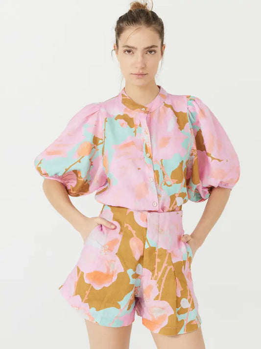 Frida Linen Shorts -  Aquarela