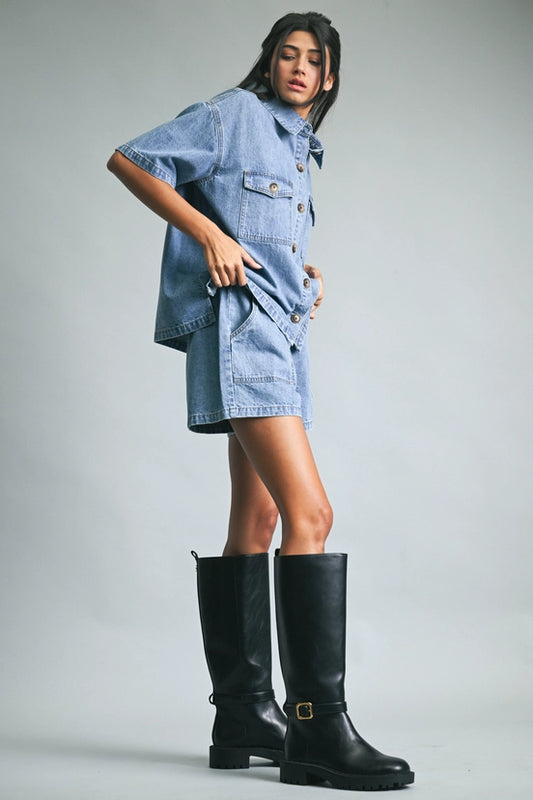 Light Denim Drawstring Shorts