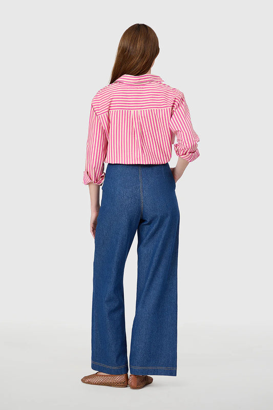 Raspberry Pinstripe Boyfriend Shirt