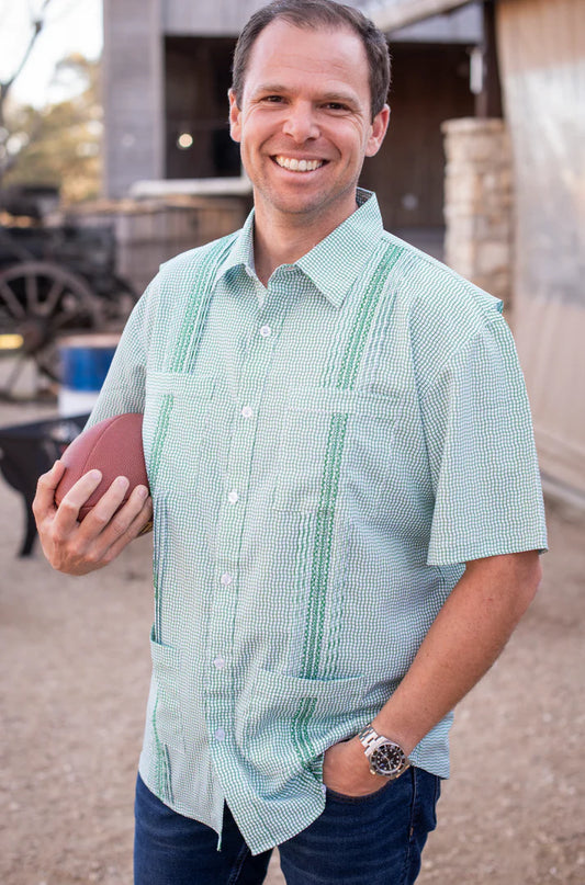 Men's Green Check Guayabera