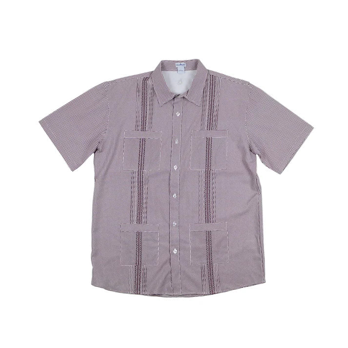 Men's Maroon Check Guayabera Shirt