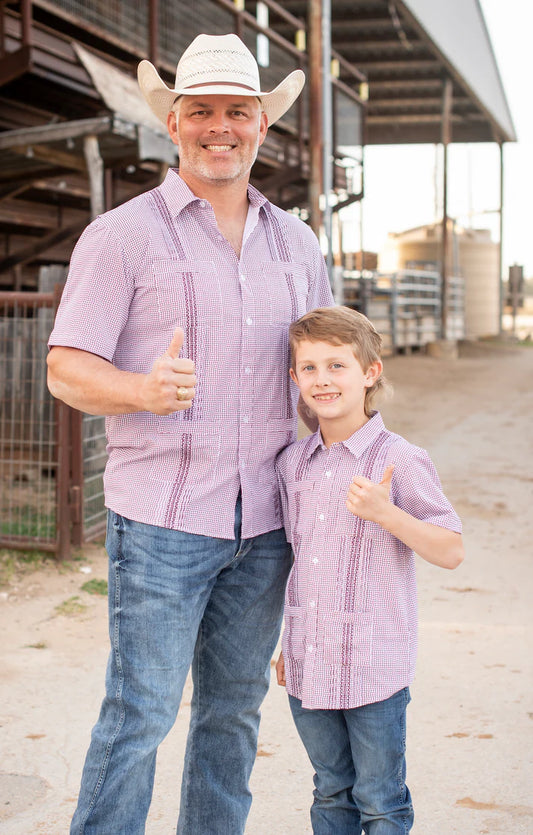 Men's Maroon Check Guayabera Shirt