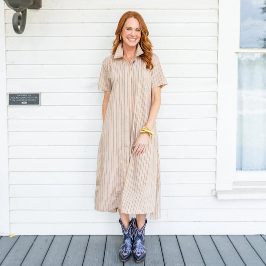 Millie Dress - Khaki Stripe