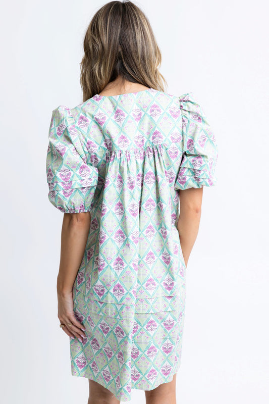 Paris Floral Puff Sleeve Dress