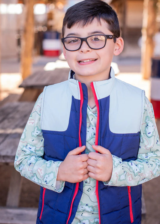 Navy/Light Blue Tattersall Vest