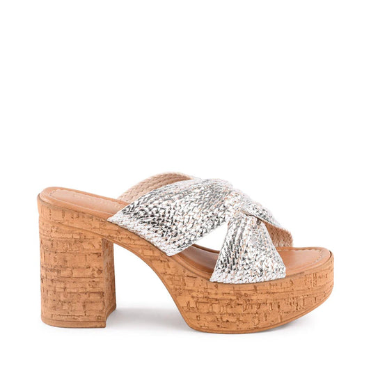 Adorned Metallic Raffia Sandal - Silver