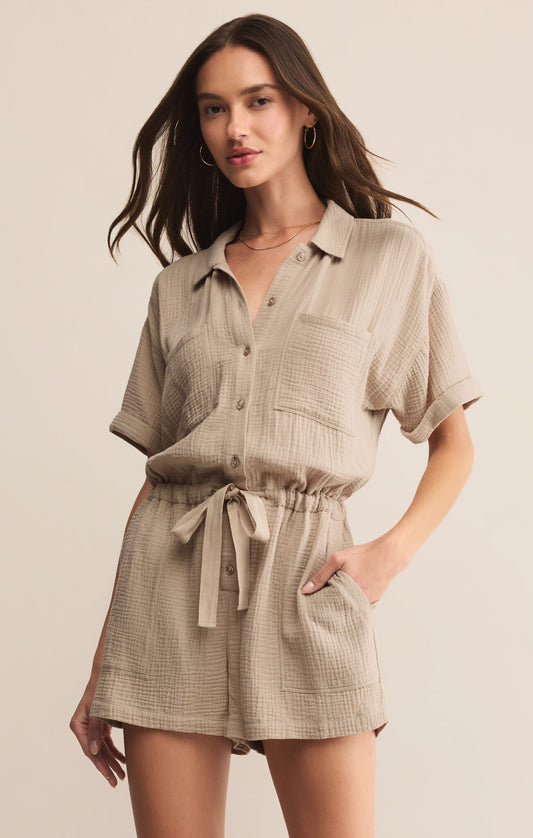 Lookout Gauze Romper - Putty