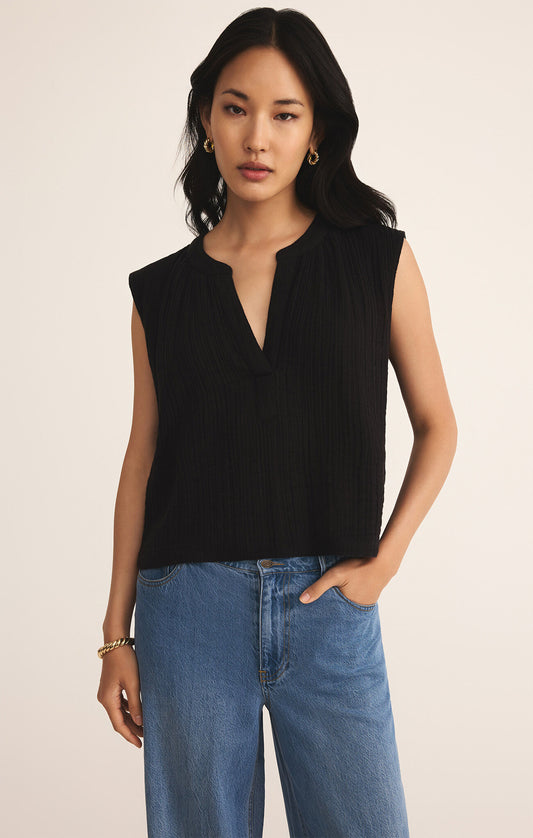 Z Supply Cliffside Vneck Airy Black Top
