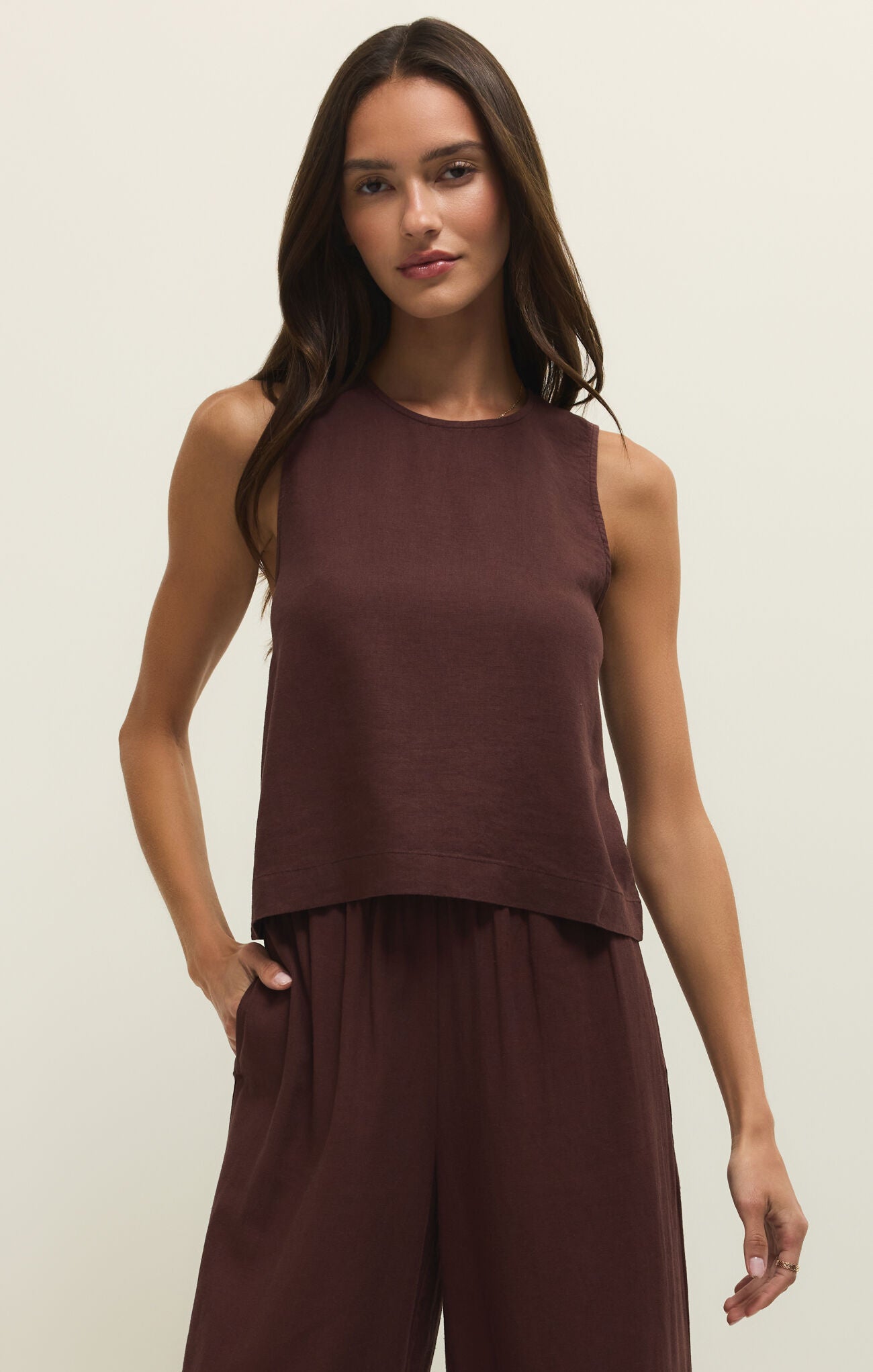 Sloane Linen Top - Choc Cherry