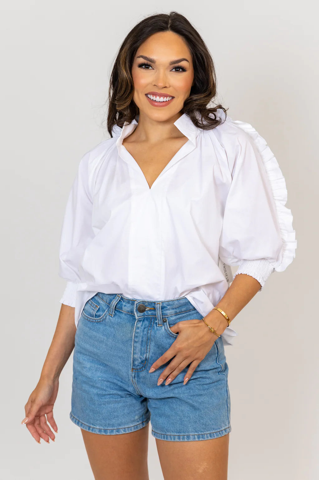 White Ruffle Sleeve Top