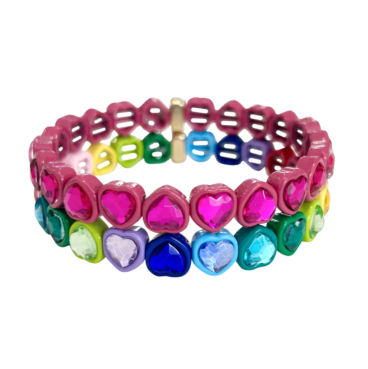 Valentine Pink Mix Heart Beaded Bracelet Set