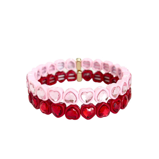 Valentine Red Mix Heart Beaded Bracelet Set