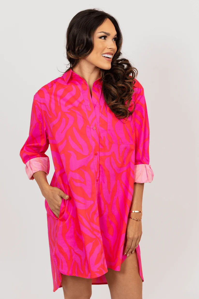 Pink Zebra Shirt Dress
