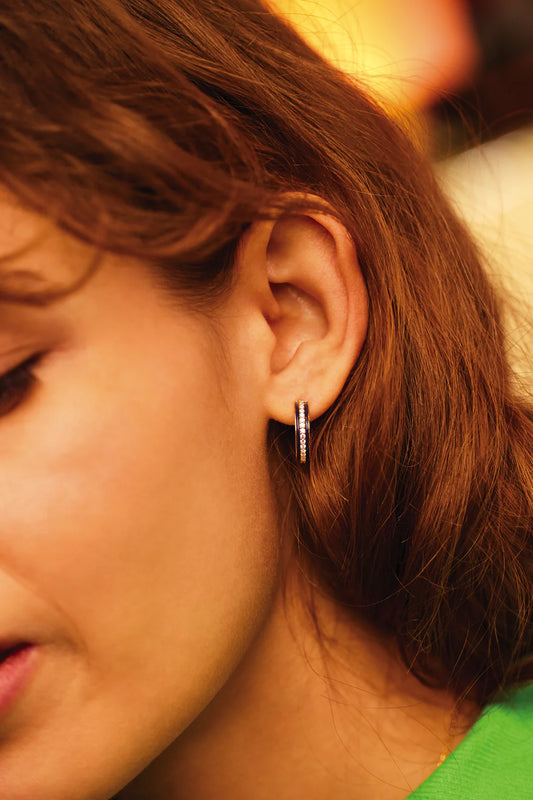 Navy Cz Enamel Hoop Earrings