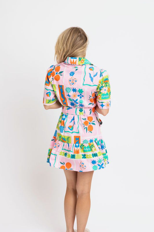 Pink Floral Frame Shirt Dress
