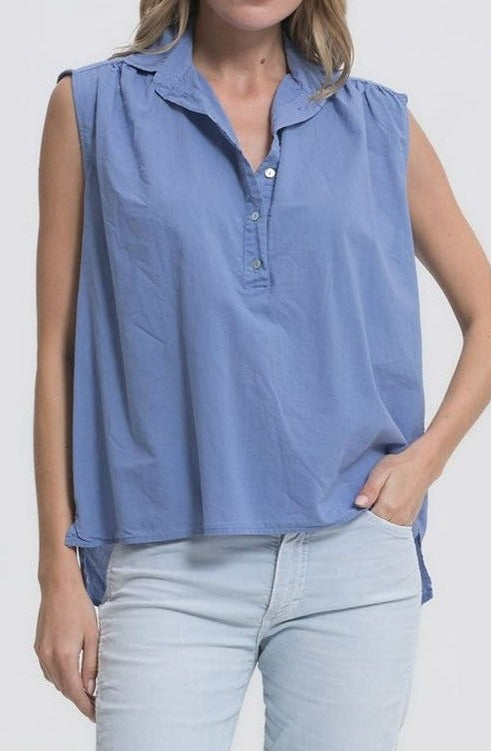 Sleeveless Relaxed Fit Collared Shirt