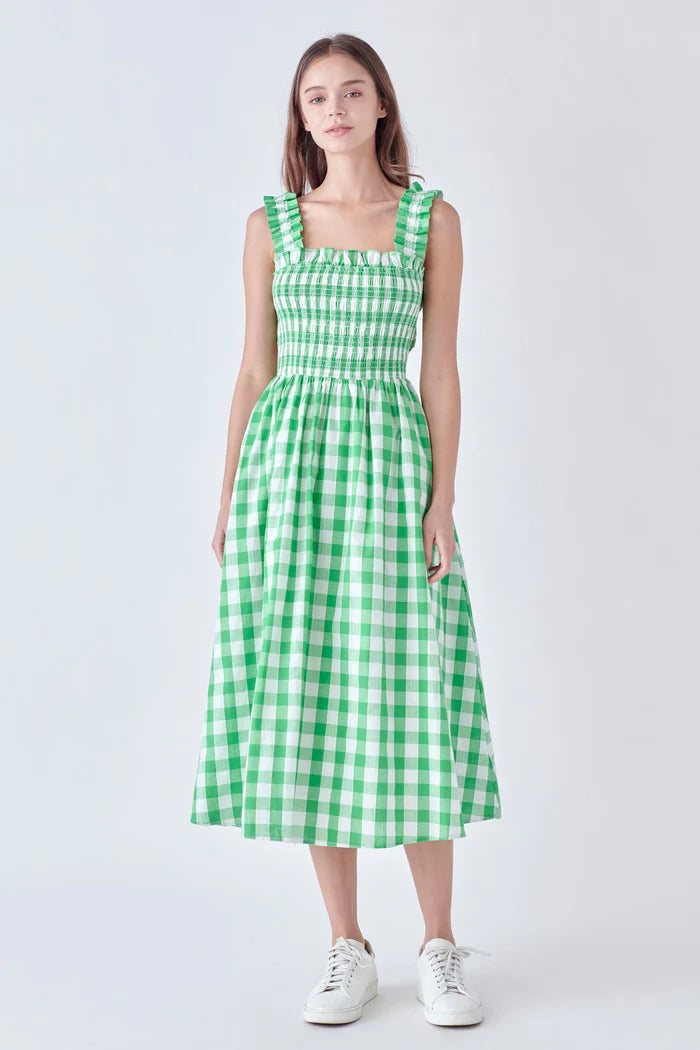 Green Check Smocked Dress