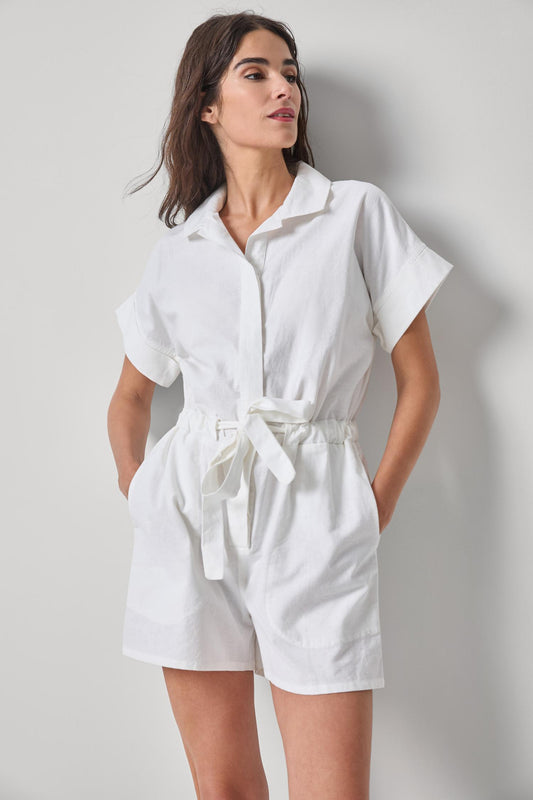 White Linen Blend Romper
