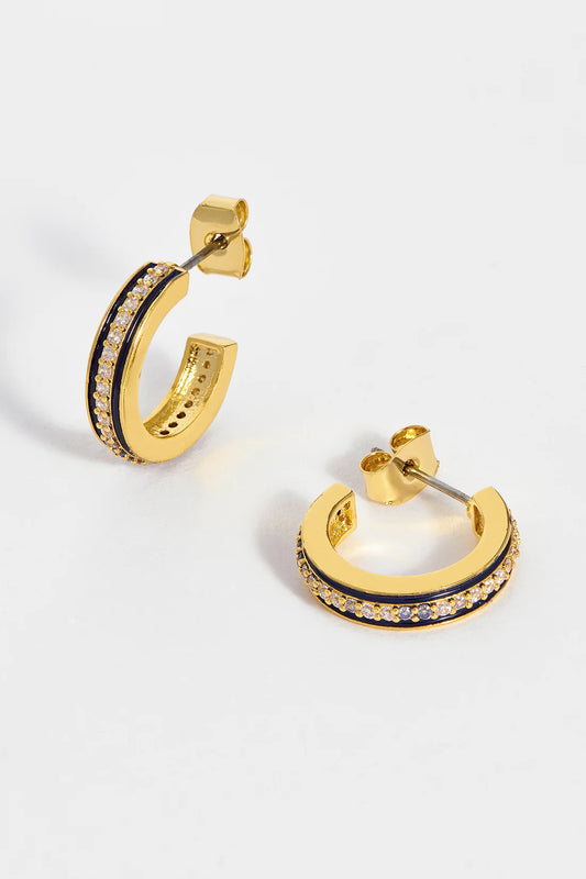 Navy Cz Enamel Hoop Earrings