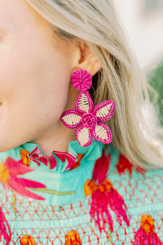 Bellflower Earring in Hot Pink & Natural