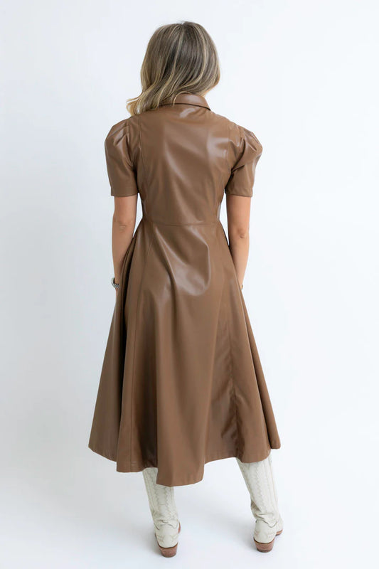 Brown Pleather Midi Dress