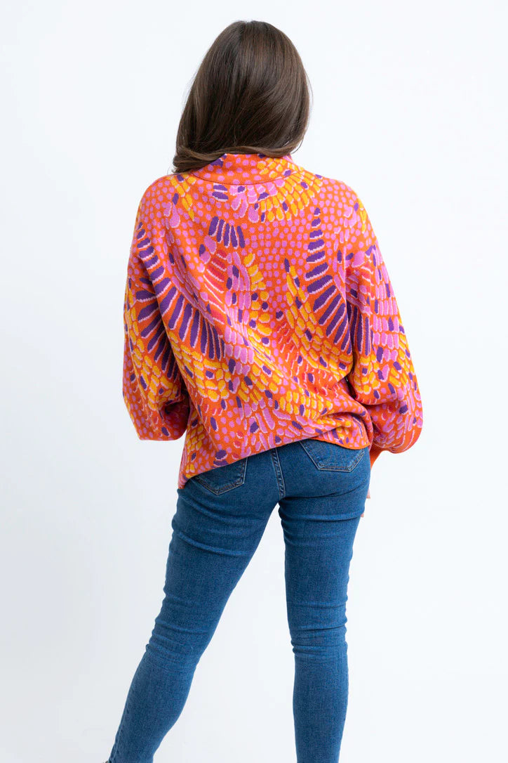 Orange Abstract Mock Sweater