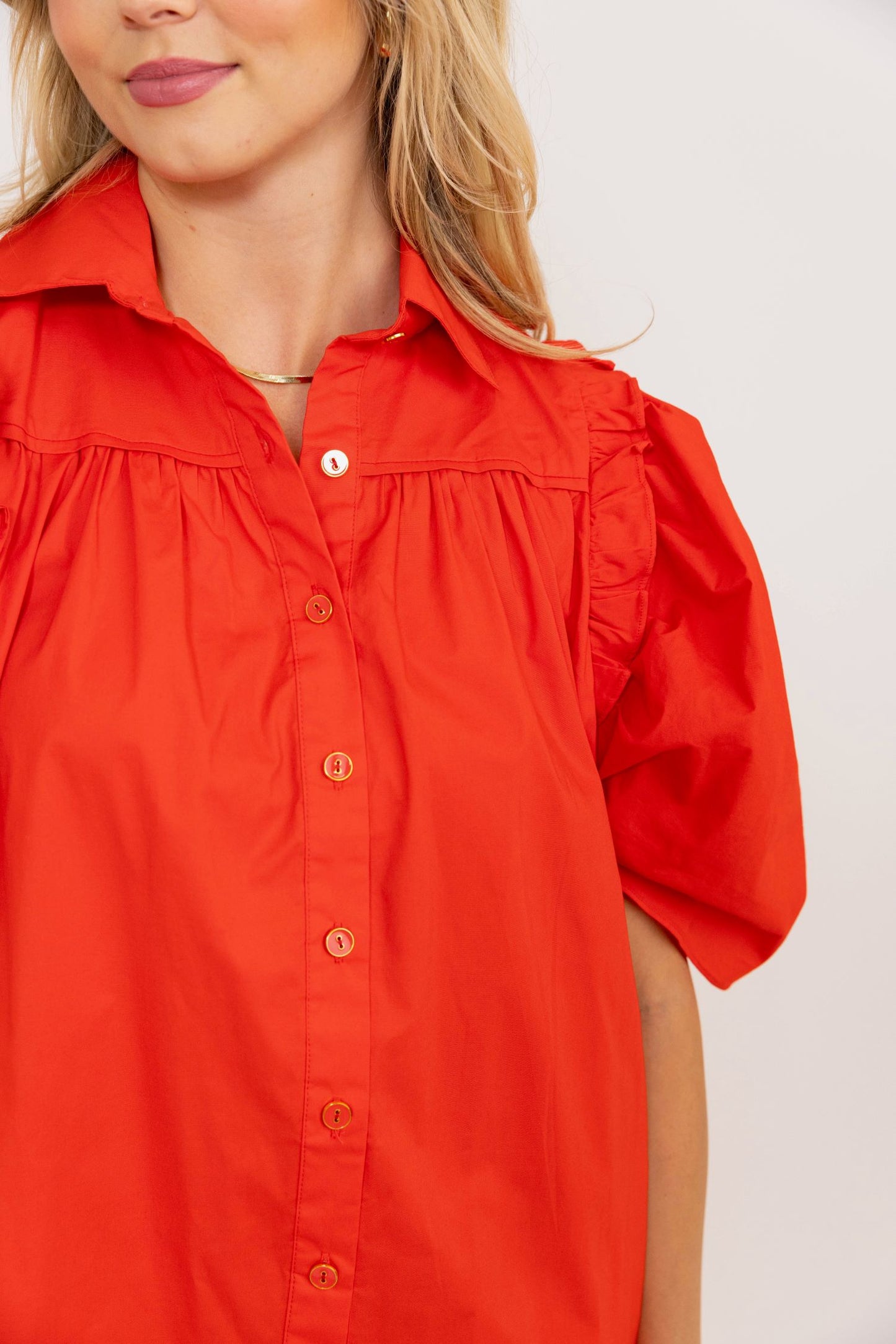 Red Puff Sleeve Ruffle Dress