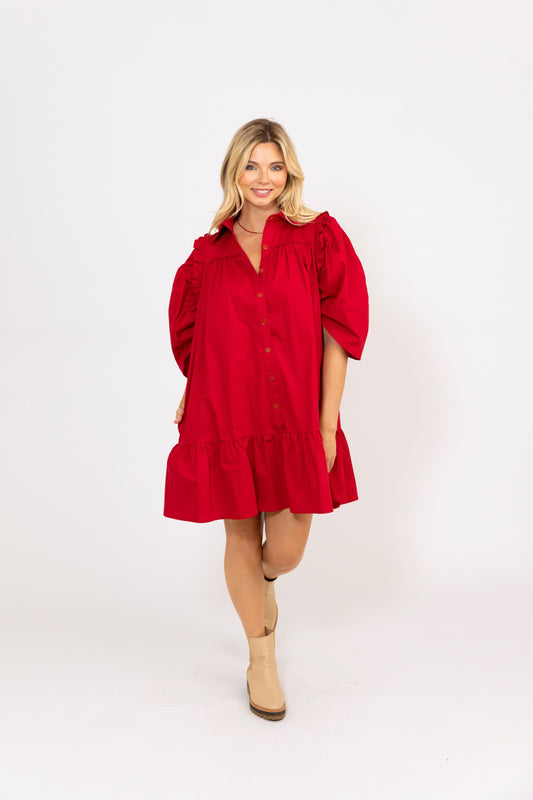 Burgandy Puff Sleeve Dress