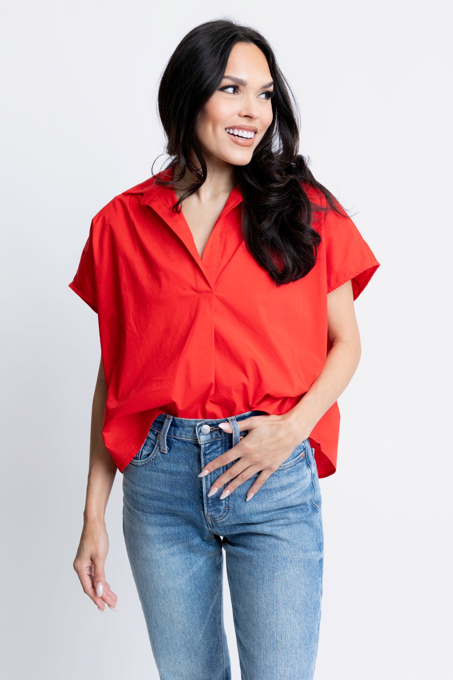 Red Vneck Collar Top