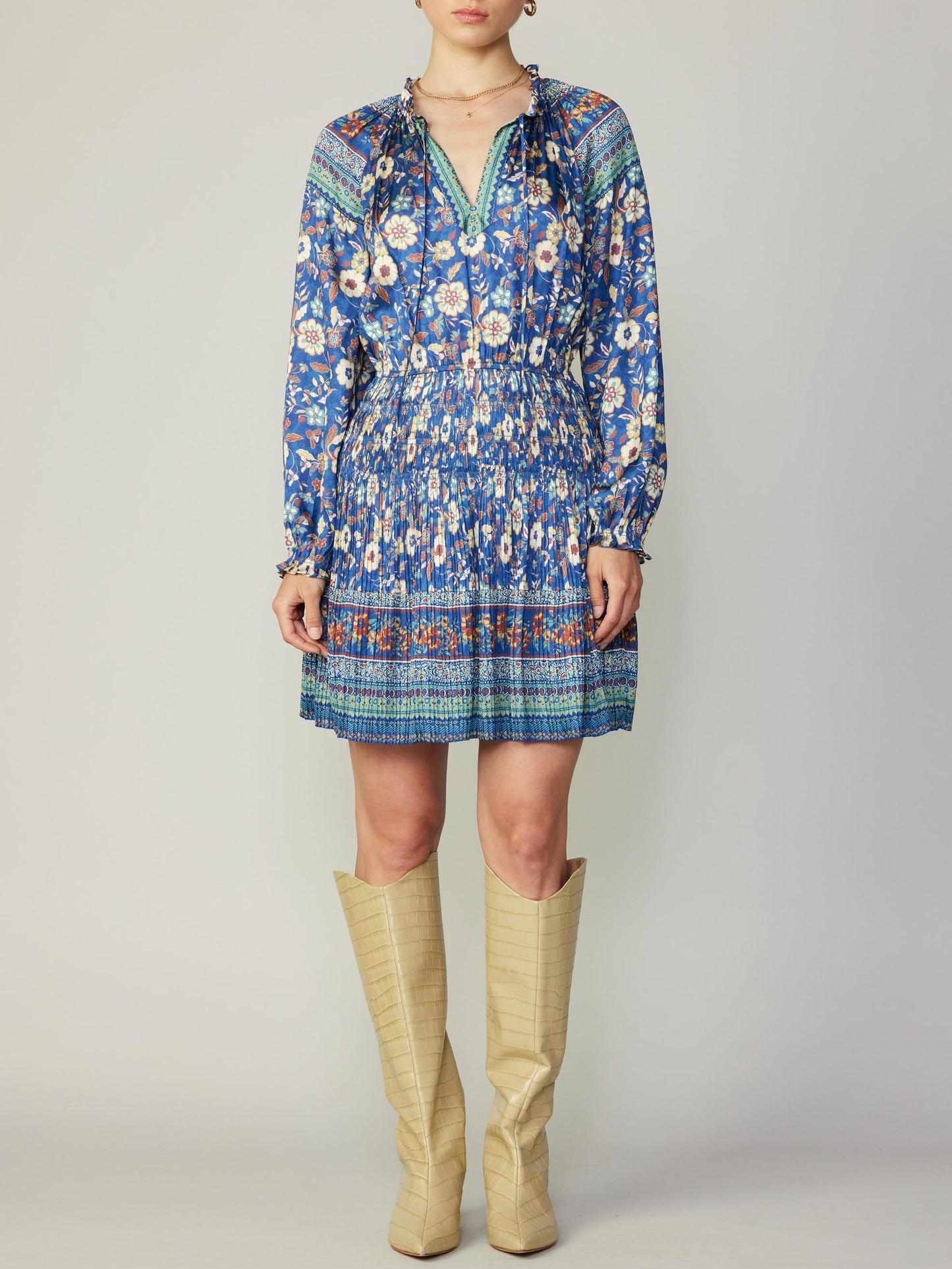 Navy Floral Smock Waist Dress
