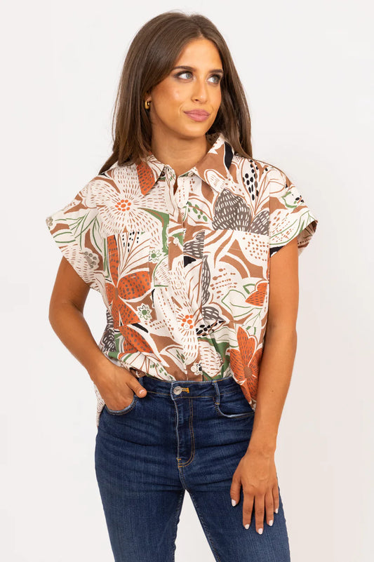 Brown Floral Utility Top
