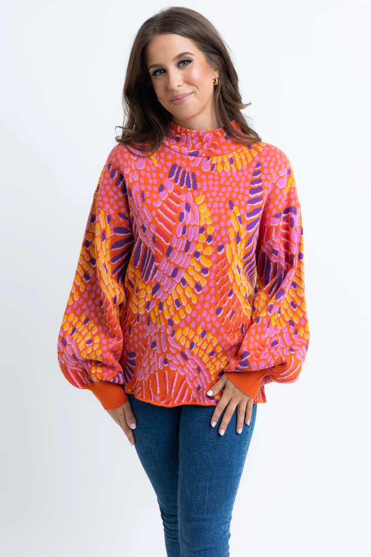 Orange Abstract Mock Sweater