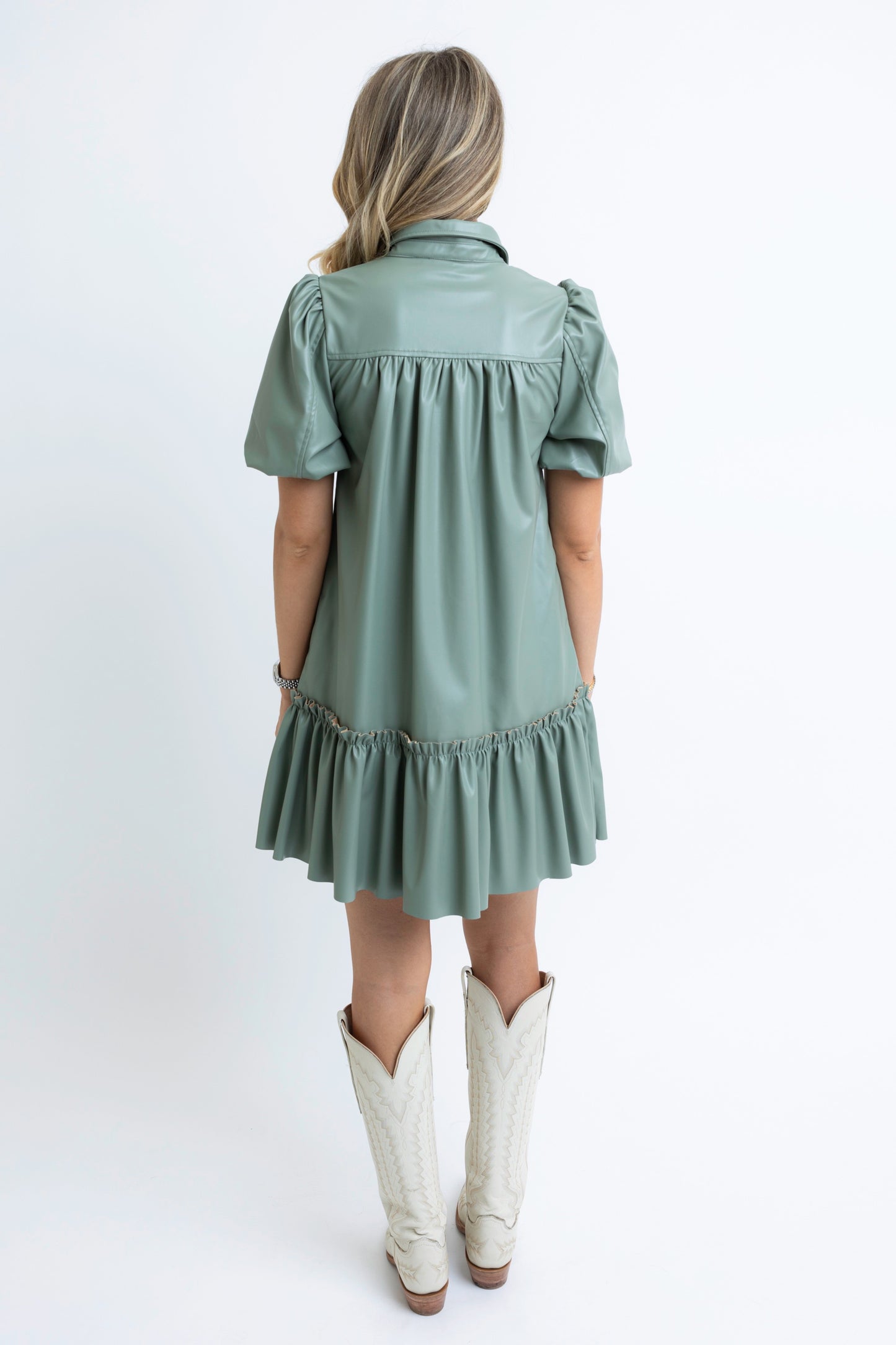Sage Pleather Ruffle Dress