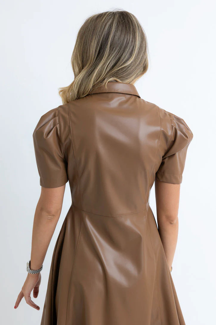 Brown Pleather Midi Dress