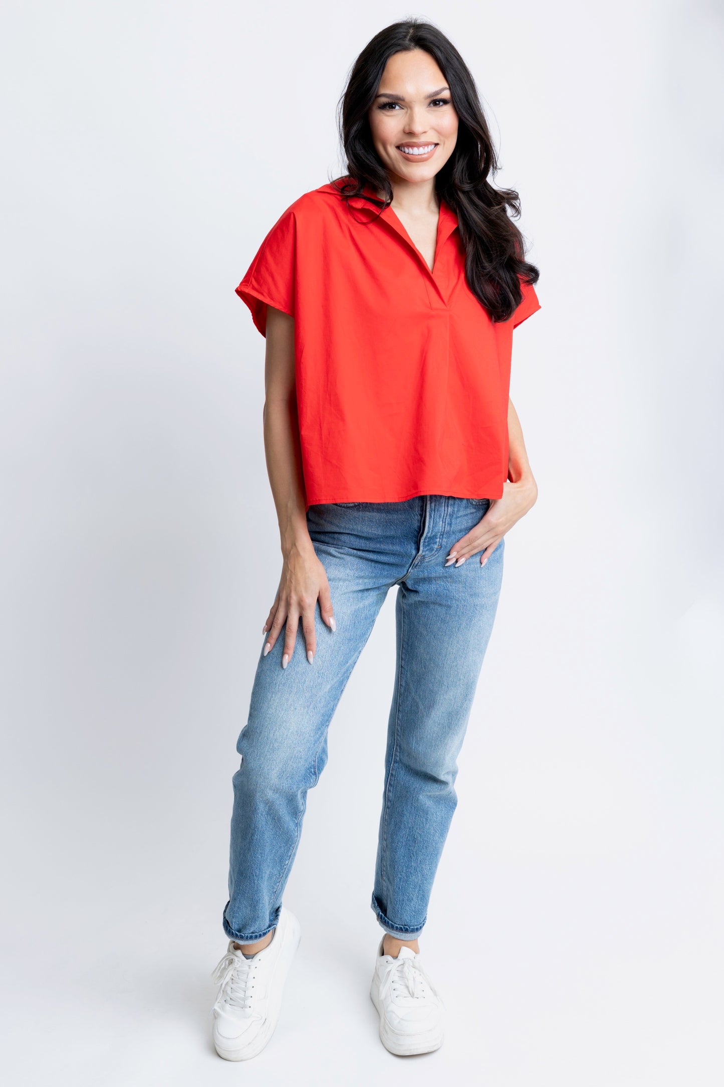 Red Vneck Collar Top
