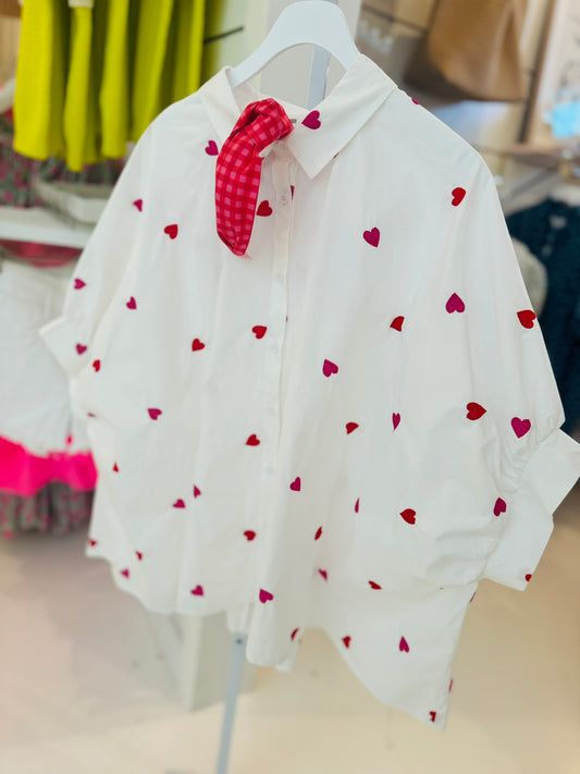Heart Embroidered Oversized Button Down