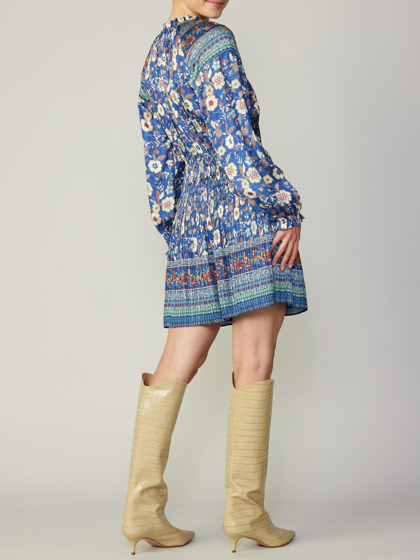 Navy Floral Smock Waist Dress