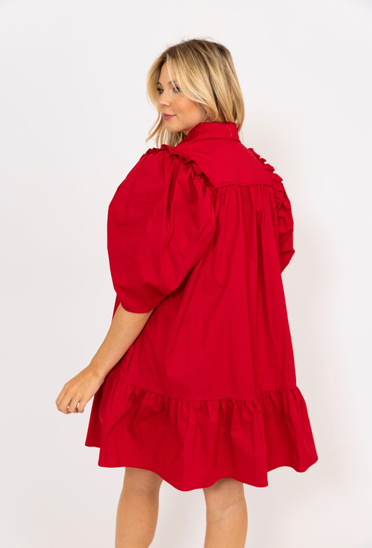 Burgandy Puff Sleeve Dress