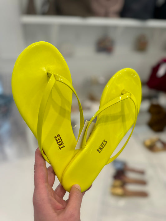 Neon Yellow Lily Patent Flip Flops