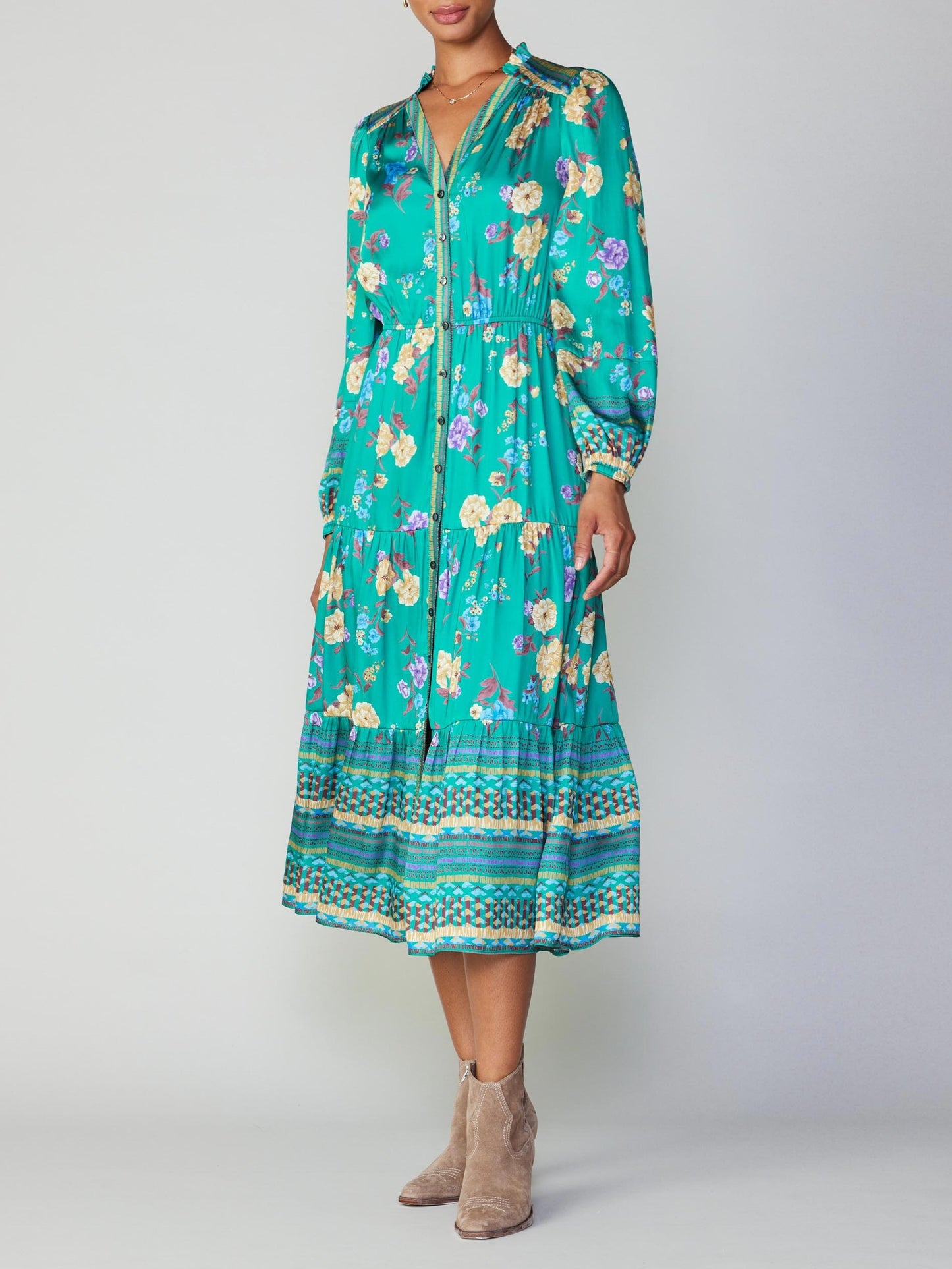Green Floral Shirt Dress