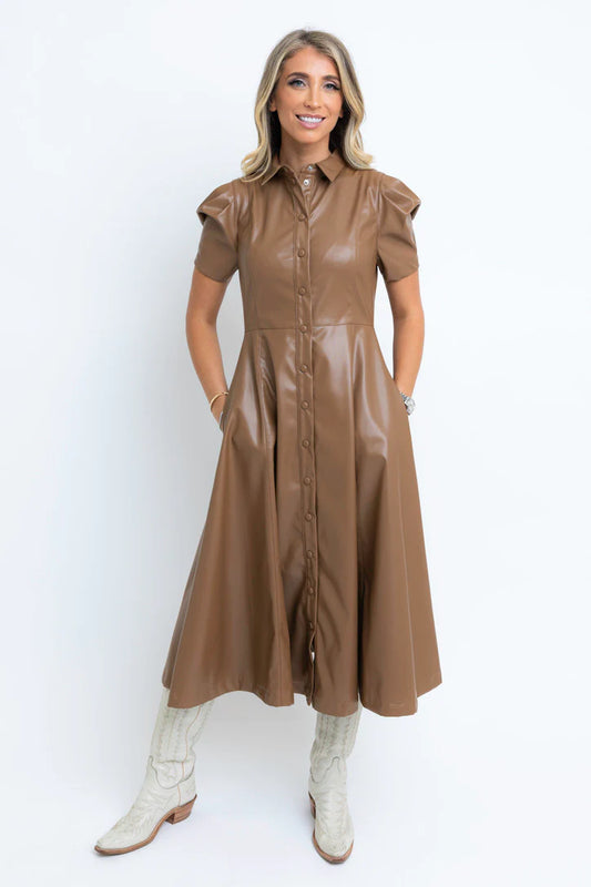 Brown Pleather Midi Dress